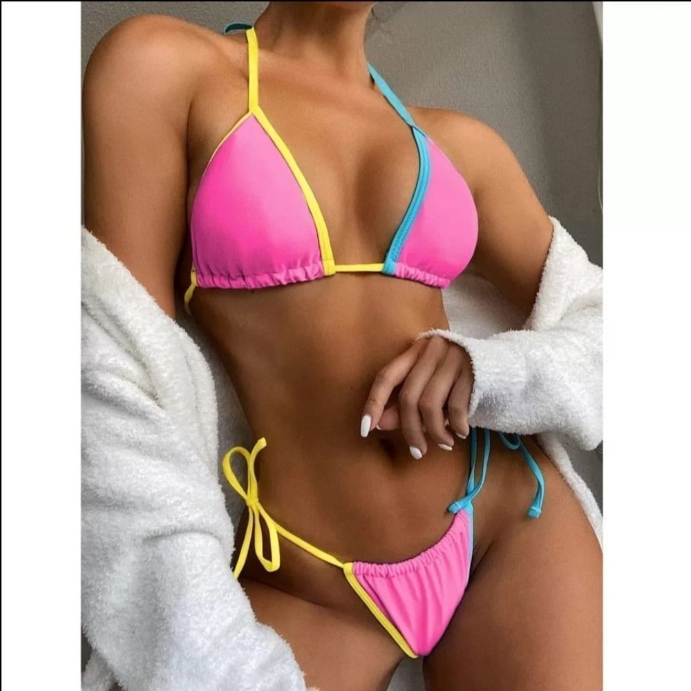 New brazilian style Women's Color Block Halter Tr